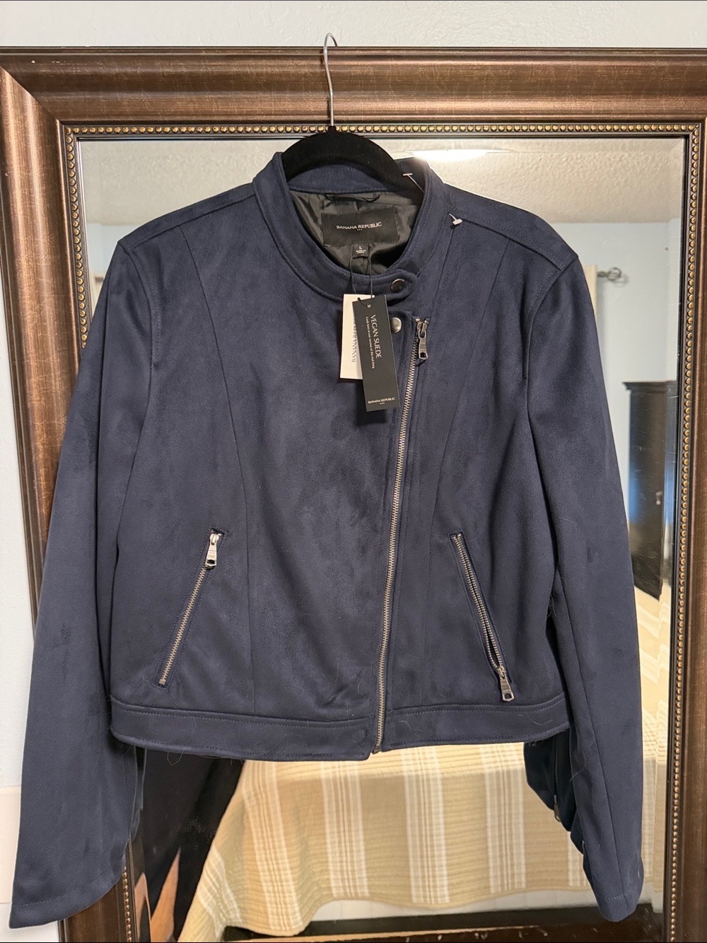 Banana Republic Men's Navy Suede-Feel Zip Front Jacket